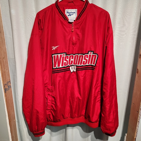VTG Reebok Wisconsin Badgers Pullover Lined Jacket Men's Extra Large XL Red - Picture 1 of 6